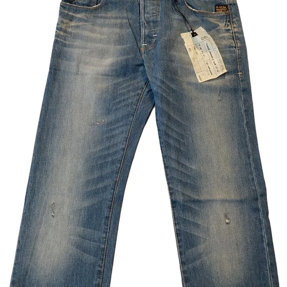 G-Star Raw GS01 Heller Straight Button Fly Blue Wheel Denim Jeans Sz 31 x 34 NWT